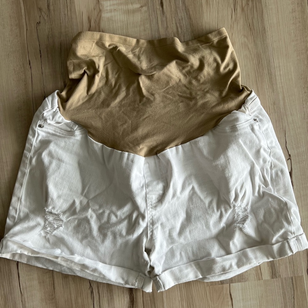 White maternity jean shorts
